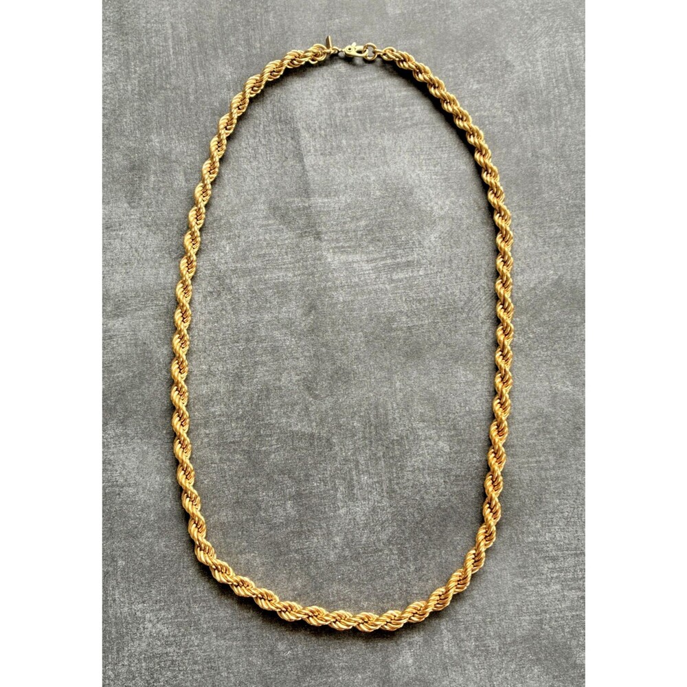 VINTAGE DESIGNER MONET FRENCH ROPE TWISTED LINK GOLD TONE NECKLACE CHAIN